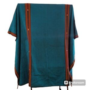 Vintage Large Heavy Weight Twill Turquoise Saddle Carriage Blanket 96X80